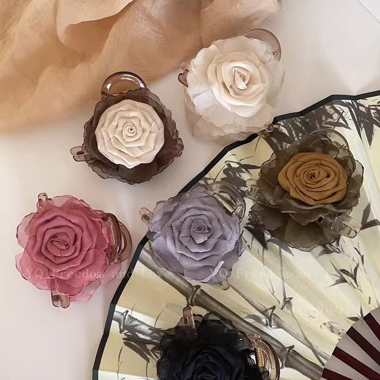 New Chinese-style dried rose hair clip for women with a high-end feel 2025 new flower semi-tied hair clip for the back of the head Specification image