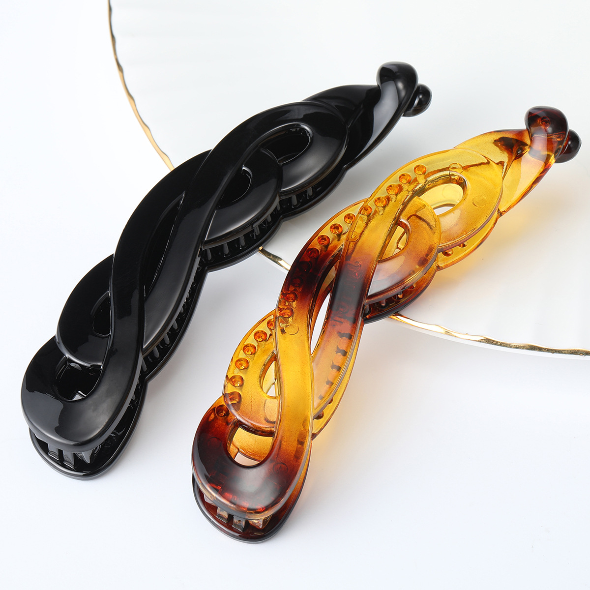 pc material multiple fashionable banana clips, medium and large-sized ponytail vertical hair clips, black coffee-colored plastic twist clips DIY
