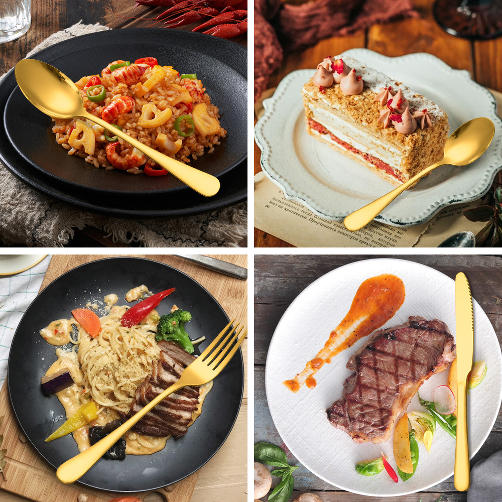 A 24-piece golden stainless steel tableware set with five main items: knife, fork and spoon, and a black high-end gift box set pic 8