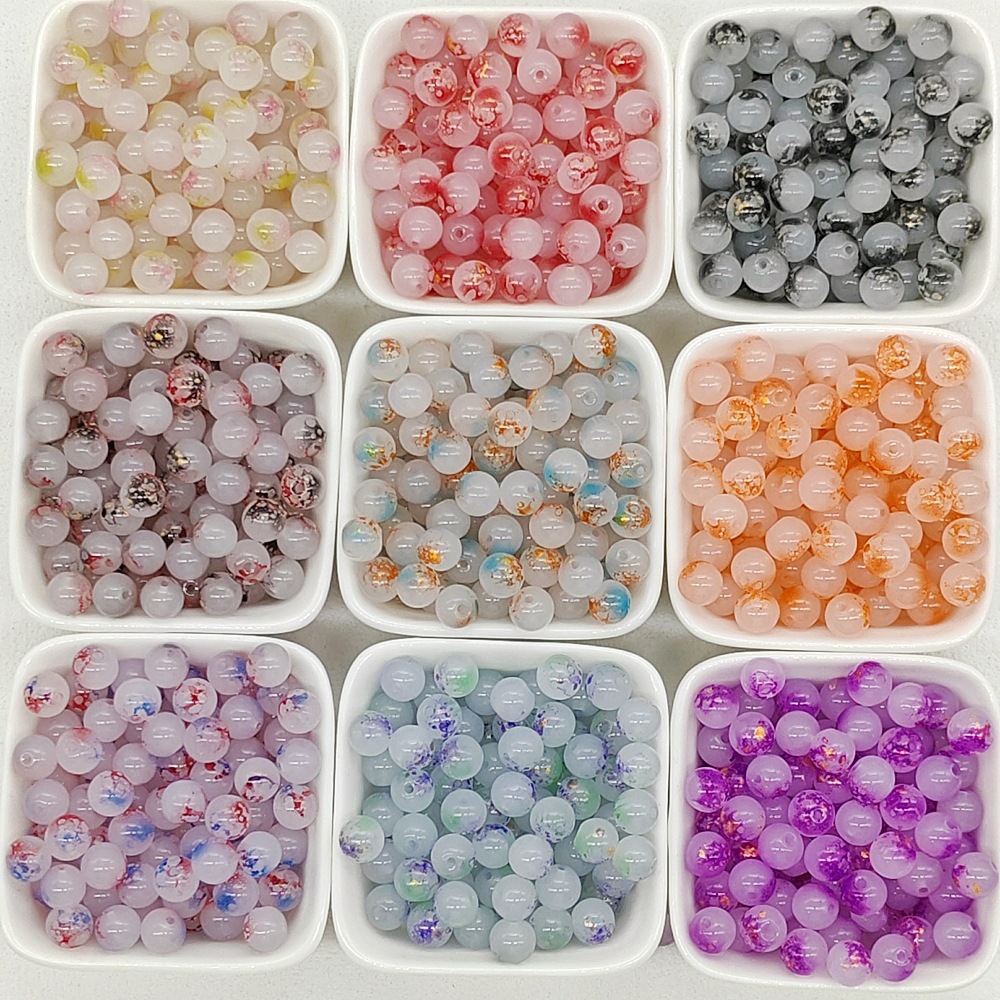 Wholesale of 8mm - 10mm jade material, ink-wash gold-sprinkled glazed glass beads, loose beads, hand-strung beads, DIY jewelry accessories materials Specification image