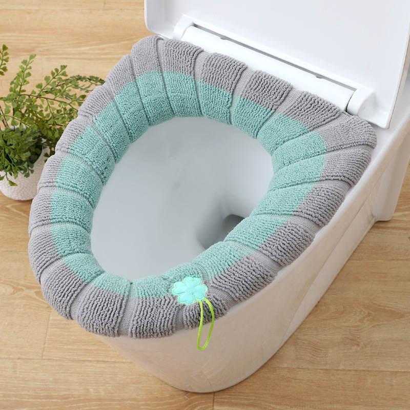 Nordic-style color-blocking handle toilet seat cover, plush knitted toilet seat cover, winter warm toilet seat, household toilet seat cover undefined