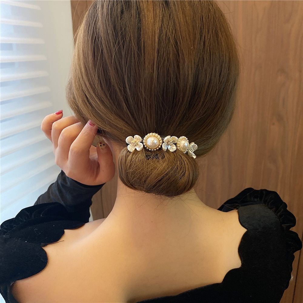 Super fairy pearl hair bun, shell flower fluffy bun style, Korean flower bud style, a perfect hair bun tool for lazy women Specification image