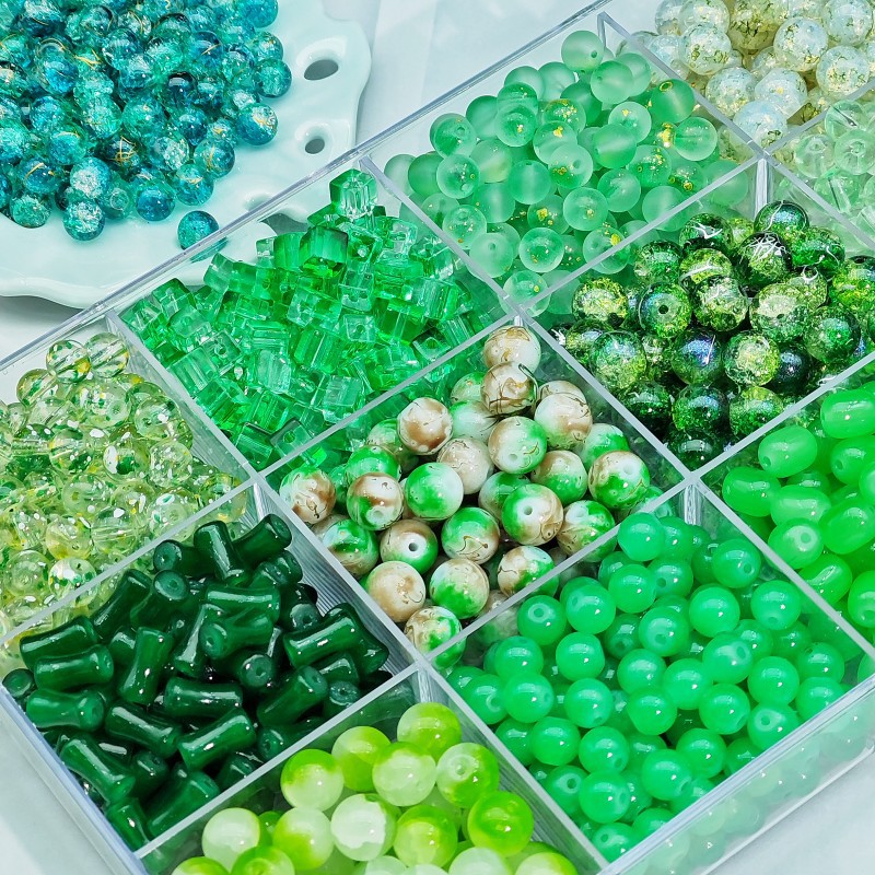 Green series glass, glass beads, loose beads, string beads, DIY materials, bracelets, necklaces, accessories full image