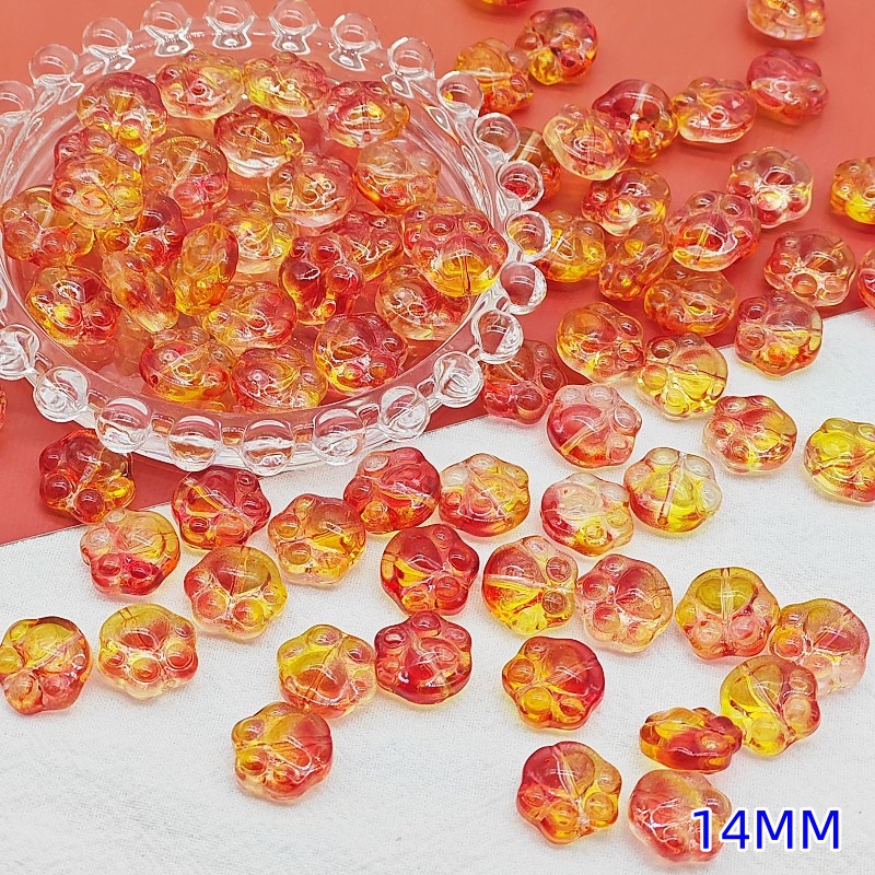 Wholesale of cute glass cat paw and bear paw gradient straight hole beaded material handcrafted DIY jewelry and hand necklace accessories undefined