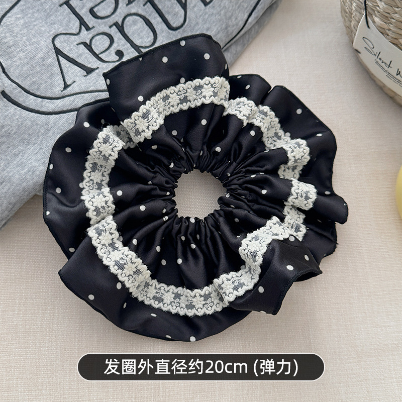 French lace polka dot large intestine hair tie for women with a high-end look, bun hair tie, ponytail, oversized hair flower hair tie undefined