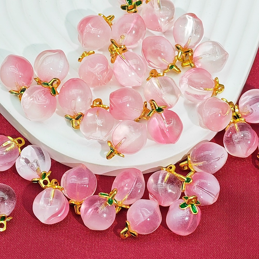 New crystal peach pendant, peach drip slip accessory, bracelet, bracelet, diy jewelry accessory, pendant material details Picture