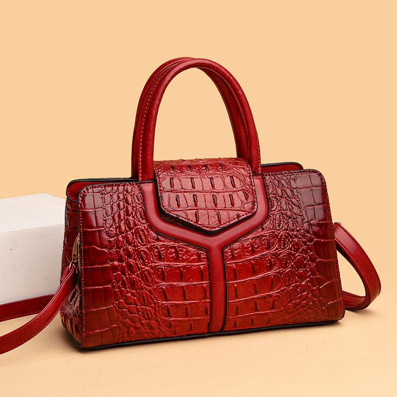 Ladies' handbag, crocodile-patterned single-shoulder bag, European and American fashion tote bag, retro large-capacity women's bag, zipper open lid details Picture