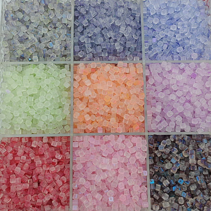 Factory wholesale of 7mm square crystal loose beads of frosted glass sugar for diy handcrafted beaded bracelet materials details Picture