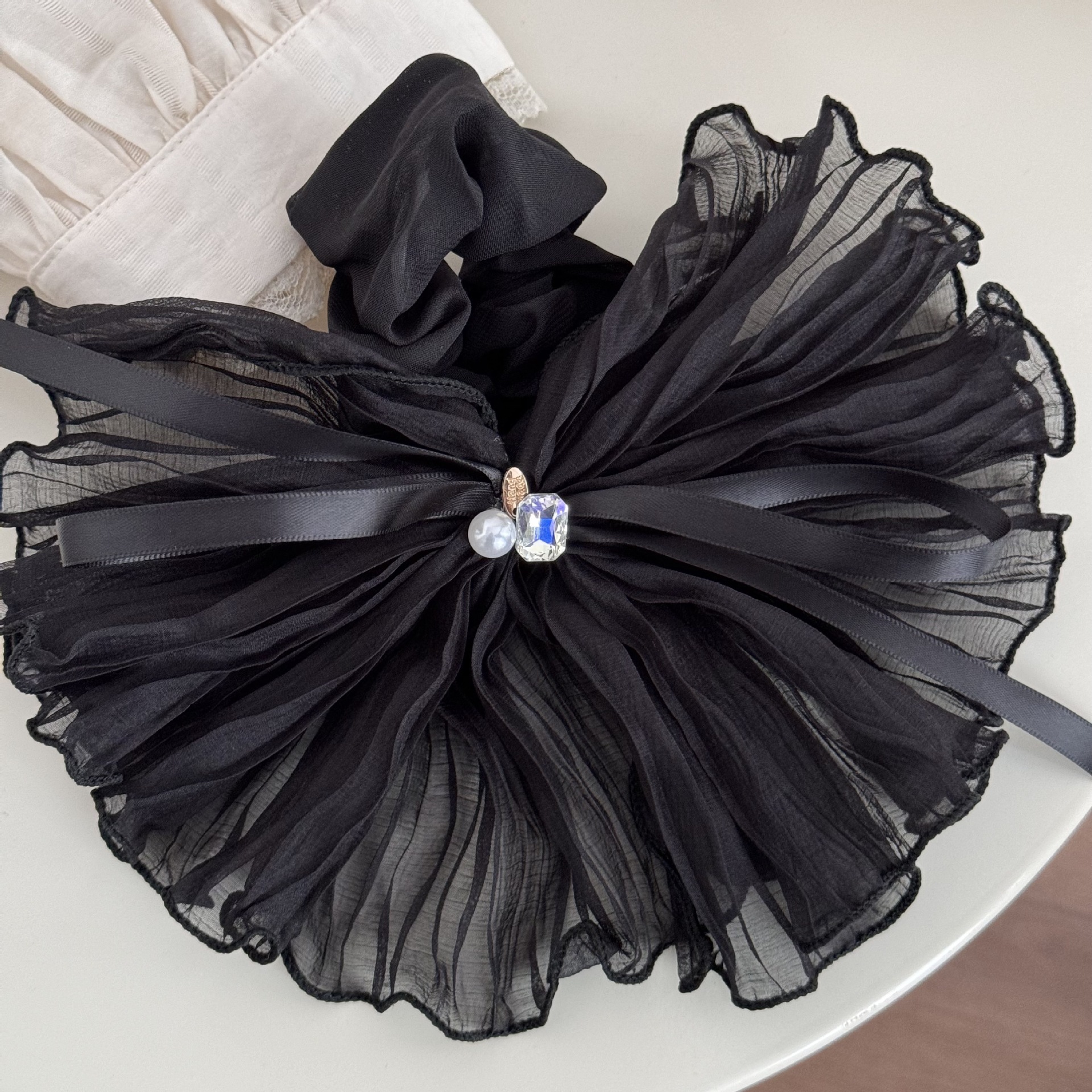Korean pleated elegant ribbon hair bands, high-end style, ponytail hair ties, hair flowers, versatile hair accessories, simple hair ties and headwear undefined