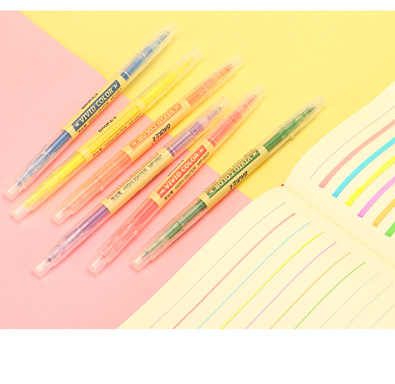 Baok MP4907 Fluorescent dual-head Highlighter pen, soft color eye-protecting color, student key point marking, planner, note and doodle pen pic 15