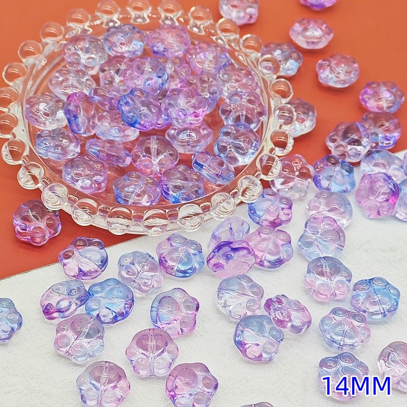 Wholesale of cute glass cat paw and bear paw gradient straight hole beaded material handcrafted DIY jewelry and hand necklace accessories undefined