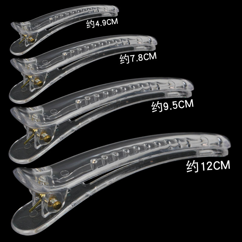 Wholesale of transparent duckbill clips in large, medium and small sizes from the manufacturer: 4.9cm, 7.8cm, 12cm bright-colored pointed-beak hair clips Application Scenario