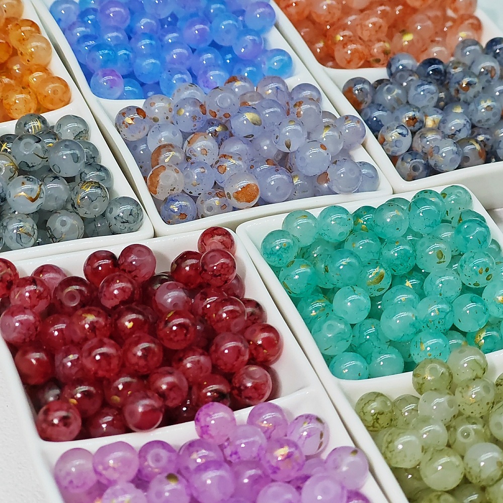 Wholesale of 8/10mm white jade material ink-wash Chinese ancient-style jewelry accessories, gold-sprinkled scattered beads and stringing materials full image