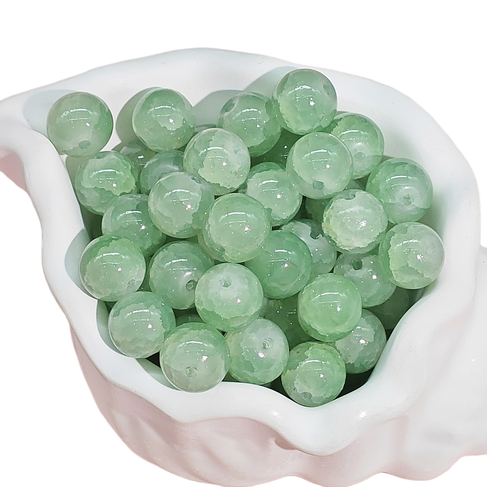 10mm jade broken glass beads, colored glass beads, hand-strung beads, diy bracelet accessories, loose beads, straight hole round beads, material accessories Item Picture