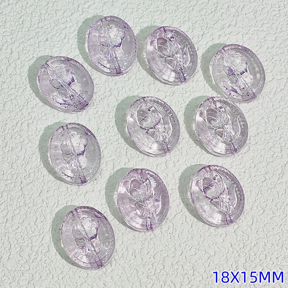 15x18mm oval glass flower brand glass rose through-hole beaded diy handmade necklace and bracelet material accessories undefined