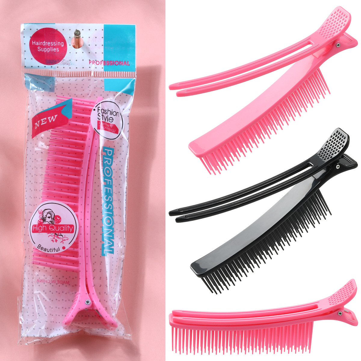 Specialized multi-functional assistant tools for hair salons, including hair clips, section clips, styling clips, bangs clips and comb clips