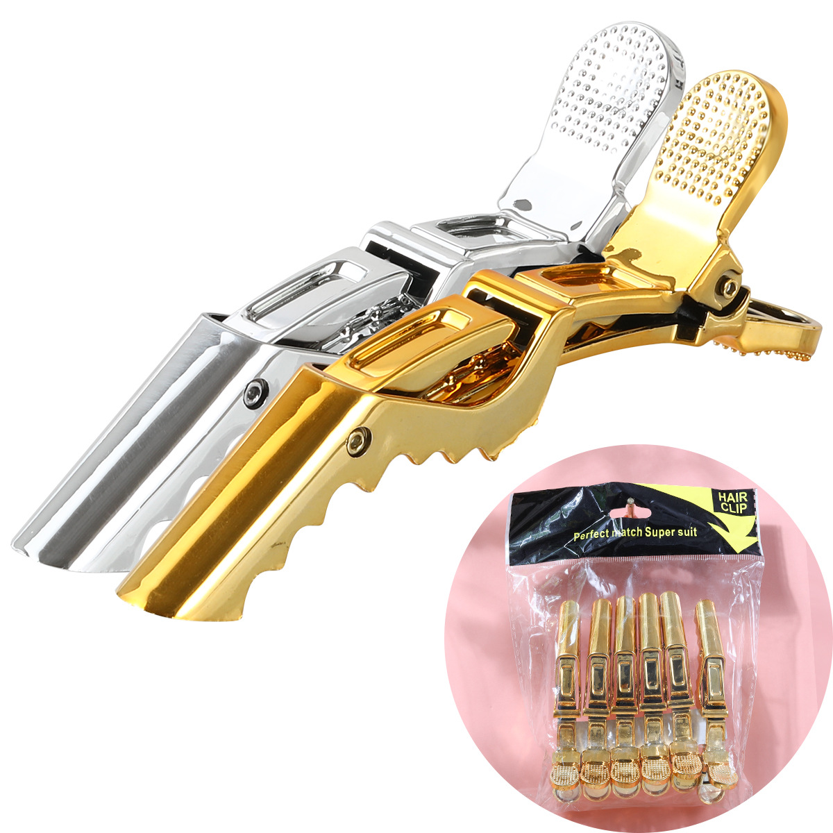 Hair care electroplating crocodile clips, hair care tools, duckbill clips, hair salon-specific perming and dyeing positioning zoned styling clips full image
