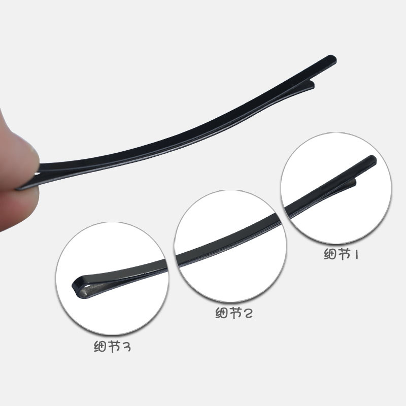 Extended pure black straight hair clips, steel hair clips, Korean hair clips, black large and small bow clips, side clips, bangs clips, hair clip clips Specification image
