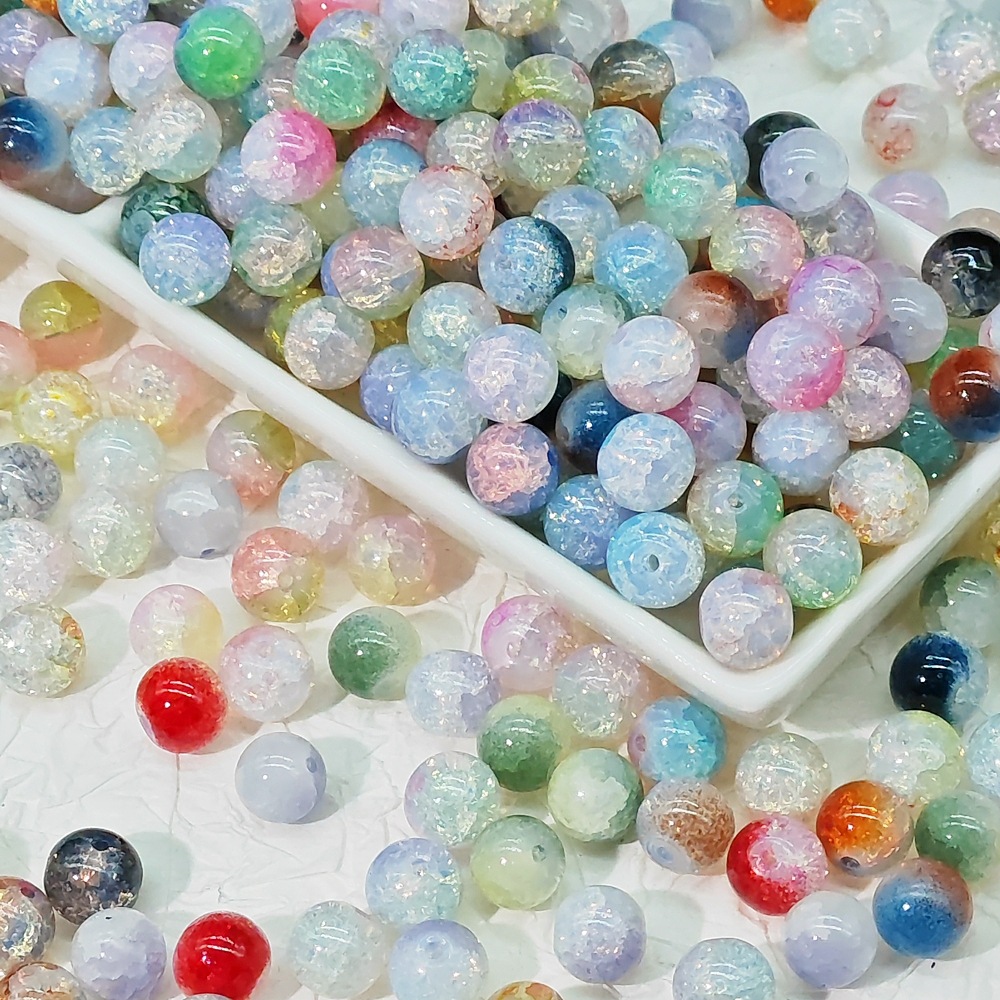 10mm jade broken glass beads, colored glass beads, hand-strung beads, diy bracelet accessories, loose beads, straight hole round beads, material accessories Application Scenario