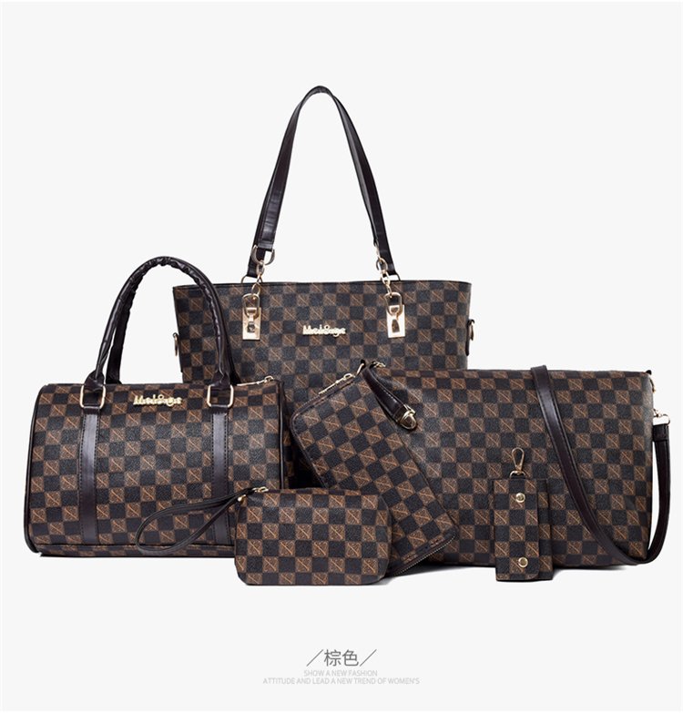 European and American style women's bag, printed handbag, large-capacity tote bag, commuter bag, single-shoulder crossbody bun, mother bag, six-piece set undefined