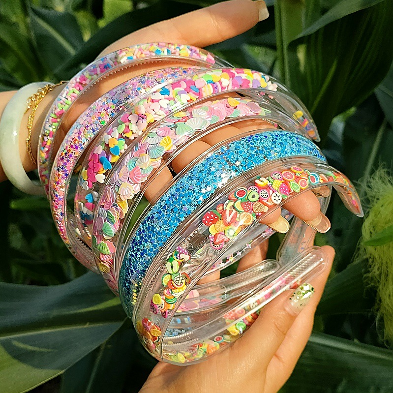 Sequined flowing sand transparent headband, children's headband wholesale new toothed anti-slip hair pressure girls' accessory hair accessory full image