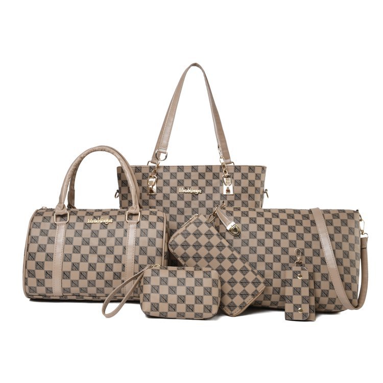 European and American style women's bag, printed handbag, large-capacity tote bag, commuter bag, single-shoulder crossbody bun, mother bag, six-piece set full image