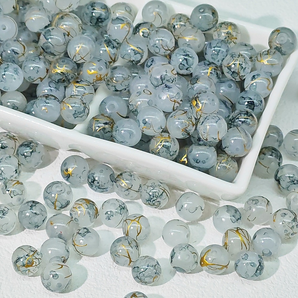 Wholesale of 8/10mm white jade material ink-wash Chinese ancient-style jewelry accessories, gold-sprinkled scattered beads and stringing materials undefined