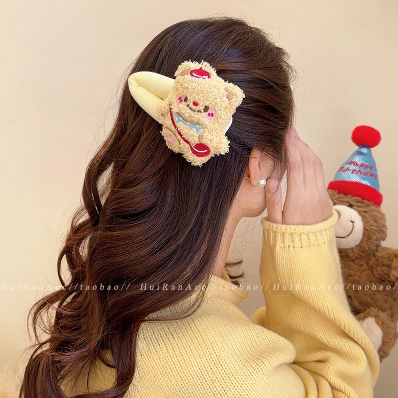 Plush red apple hair clips, large duckbill clips at the back of a woman's head, updo bangs clips, cute hair accessories wholesale undefined