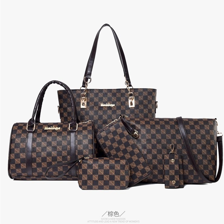 European and American style women's bag, printed handbag, large-capacity tote bag, commuter bag, single-shoulder crossbody bun, mother bag, six-piece set Specification image