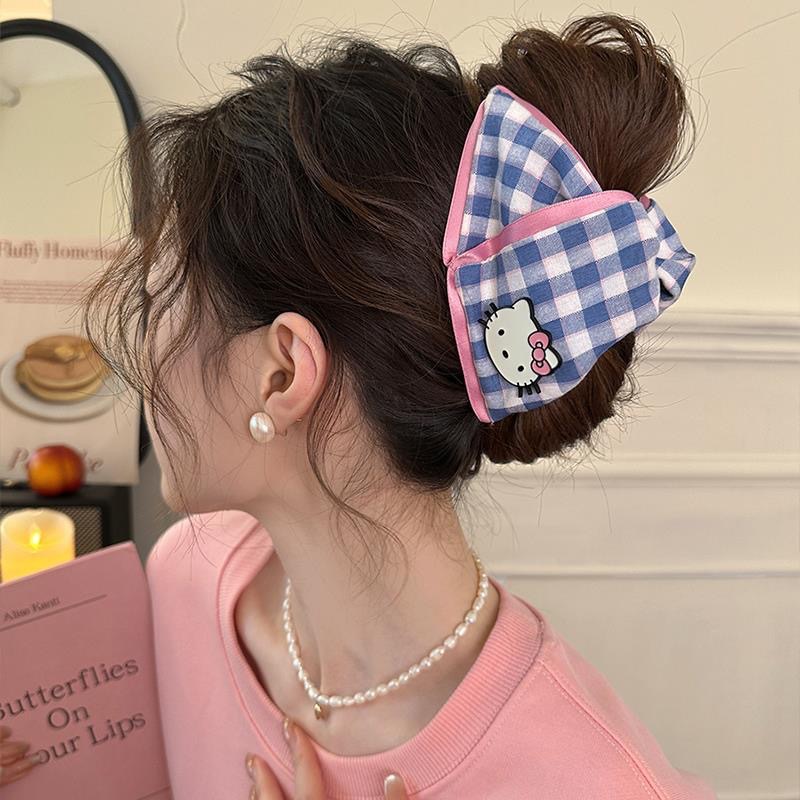 Bow denim triangle clip for women 2025 new style high-end shark clip full back of the head hair clip headwear undefined
