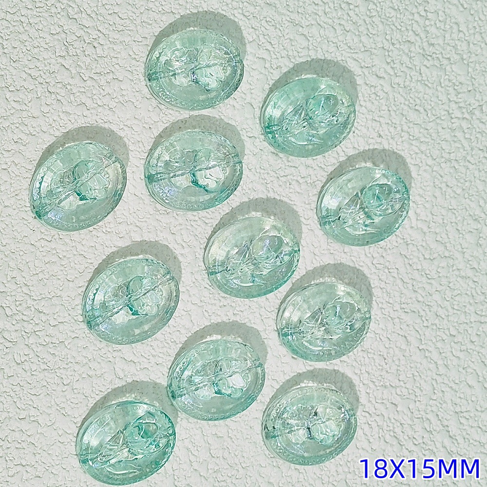 15x18mm oval glass flower brand glass rose through-hole beaded diy handmade necklace and bracelet material accessories undefined