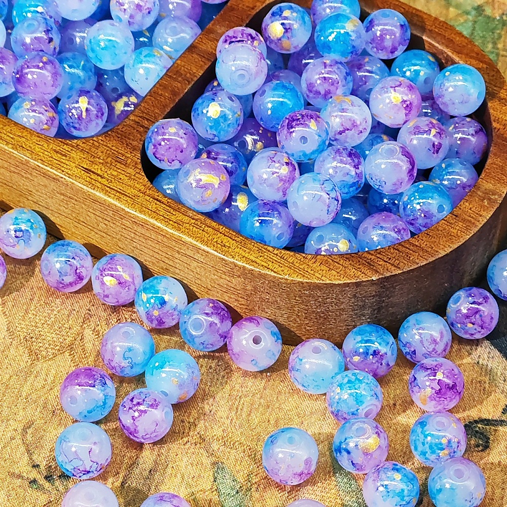 8/10mm glass beads, white jade material, ink-wash Chinese-style jewelry accessory beads, gold-sprinkled scattered beads, stringing material undefined