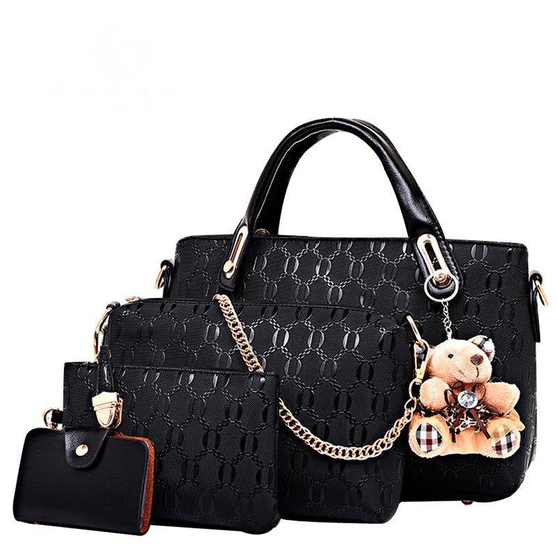 Women's bag 2023 European and American four-piece set mother-and-child bag Large capacity single-shoulder hand-carry crossbody bag manufacturer wholesale embossed design Specification image