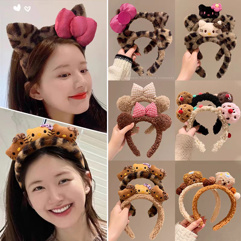 Cute cartoon plush hairband for women 2026 new style, special headband for washing face, makeup, mask application, hair pressing, hairpin headwear full image