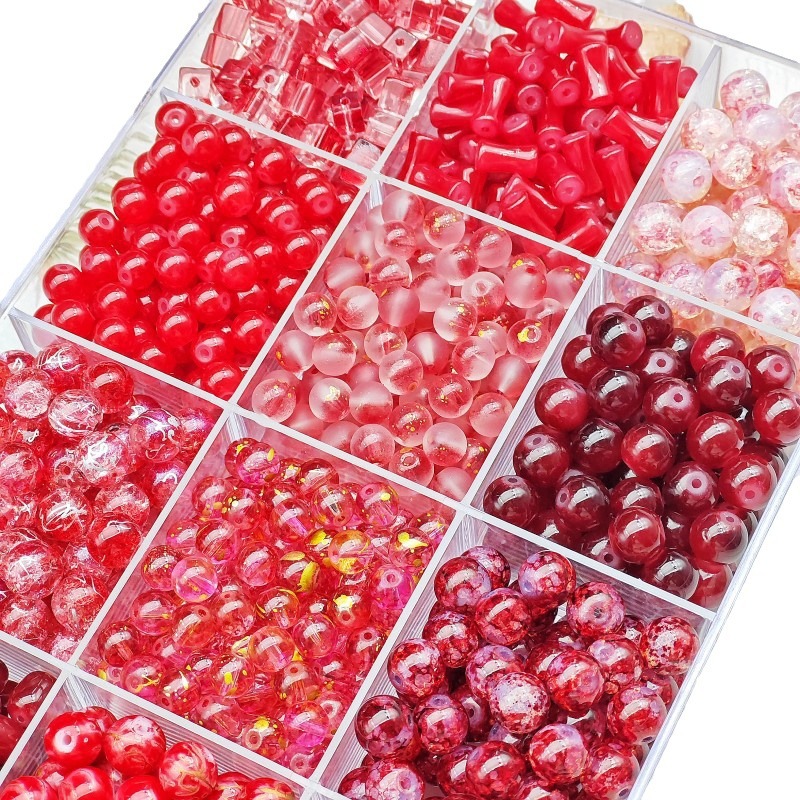Red series traditional Chinese style New Year glazed glass beads diy handcrafted bead material bracelet jewelry bead accessories Item Picture