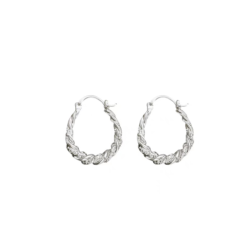 Autumn and winter high-end wrapped sparkling diamond ear buckle earrings, women's light luxury, unique and distinctive silver twist ear stud earrings Item Picture
