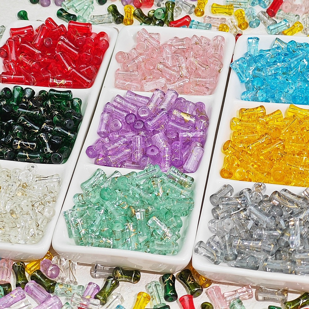 Wholesale of 12*6mm new Chinese-style bamboo joint brushed transparent glass beads, semi-finished loose beads, jewelry and accessories full image