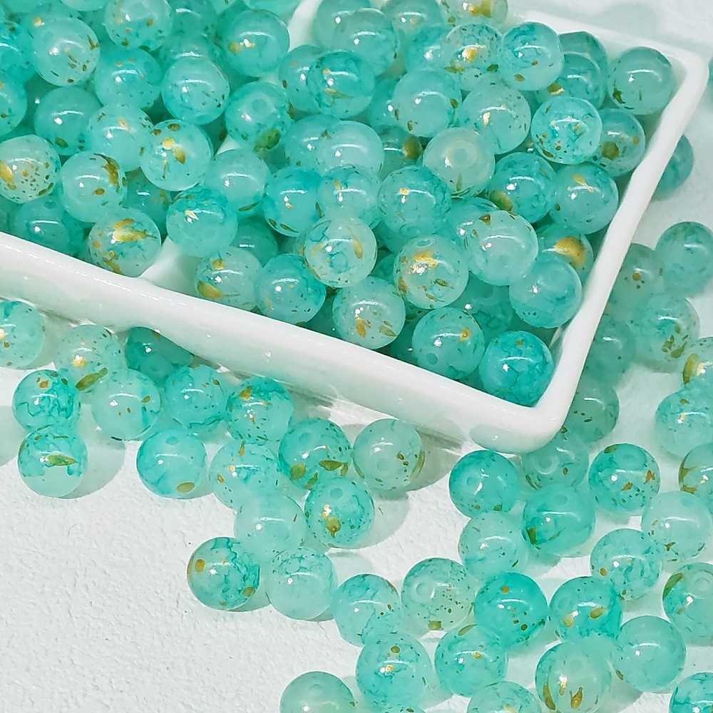 8/10mm glass beads, white jade material, ink-wash Chinese-style jewelry accessory beads, gold-sprinkled scattered beads, stringing material undefined