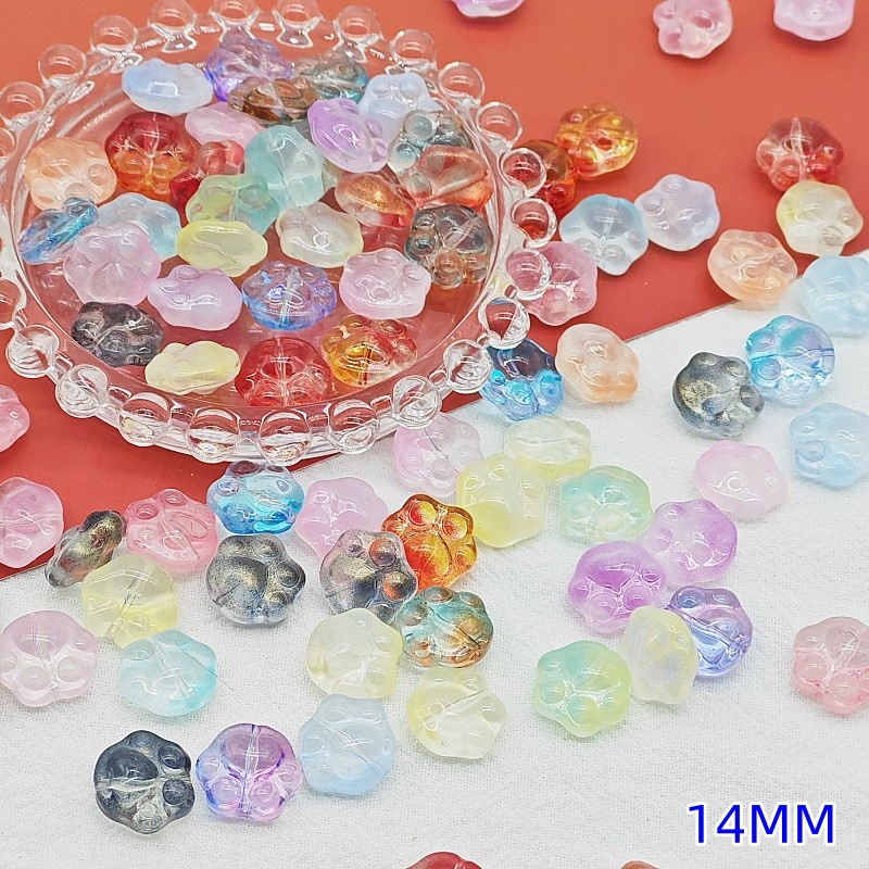 Wholesale of cute glass cat paw and bear paw gradient straight hole beaded material handcrafted DIY jewelry and hand necklace accessories undefined