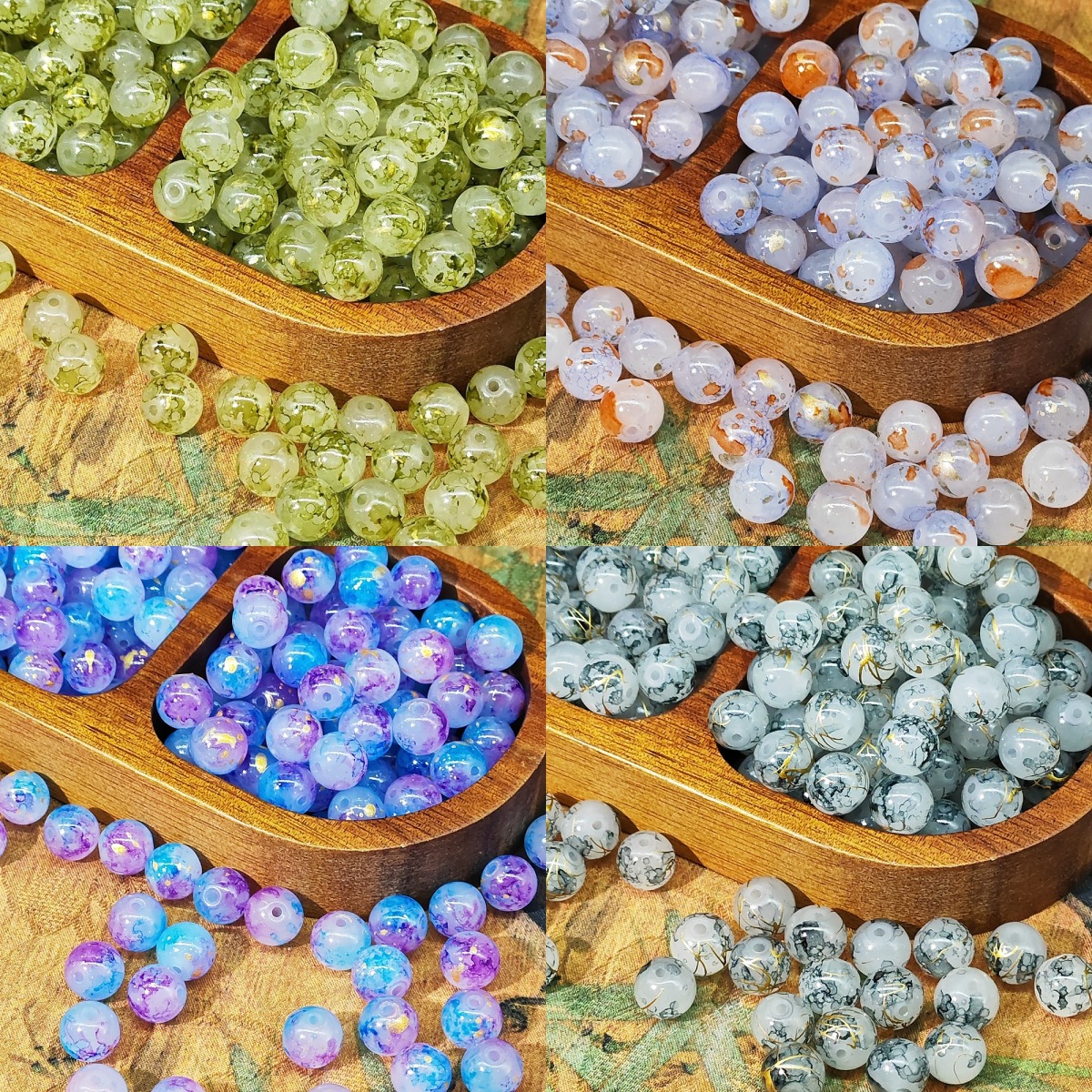 Wholesale of 8/10mm white jade material ink-wash Chinese ancient-style jewelry accessories, gold-sprinkled scattered beads and stringing materials Application Scenario