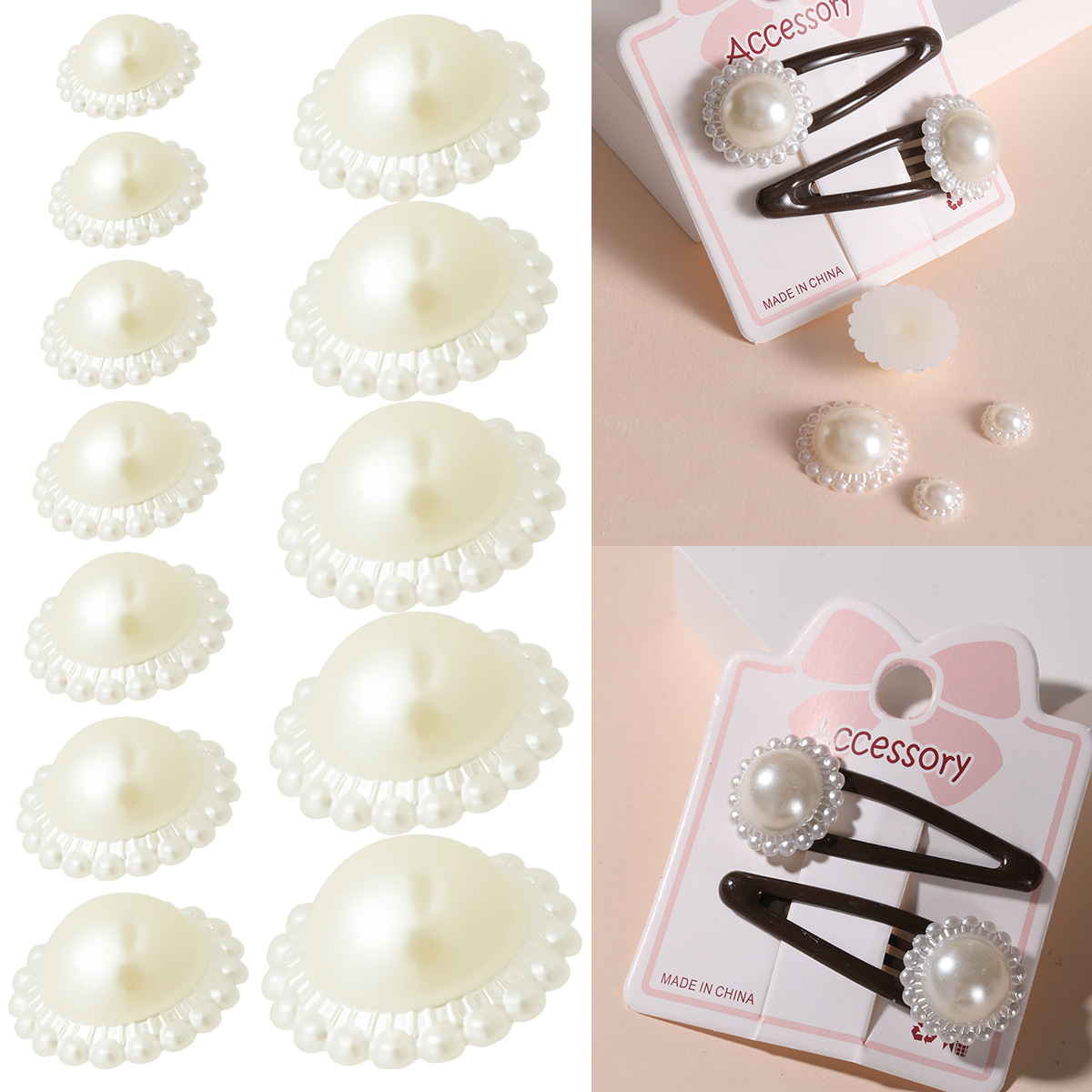 Flat-bottomed semi-circular sunflower-like pearl Super diy jewelry accessory interface ABS half-sided Buddha head pearl patch full image