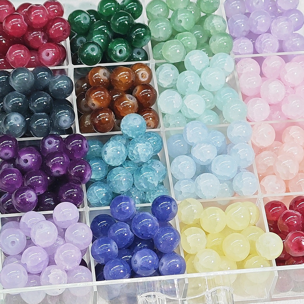 10mm jade broken glass beads, colored glass beads, hand-strung beads, diy bracelet accessories, loose beads, straight hole round beads, material accessories details Picture