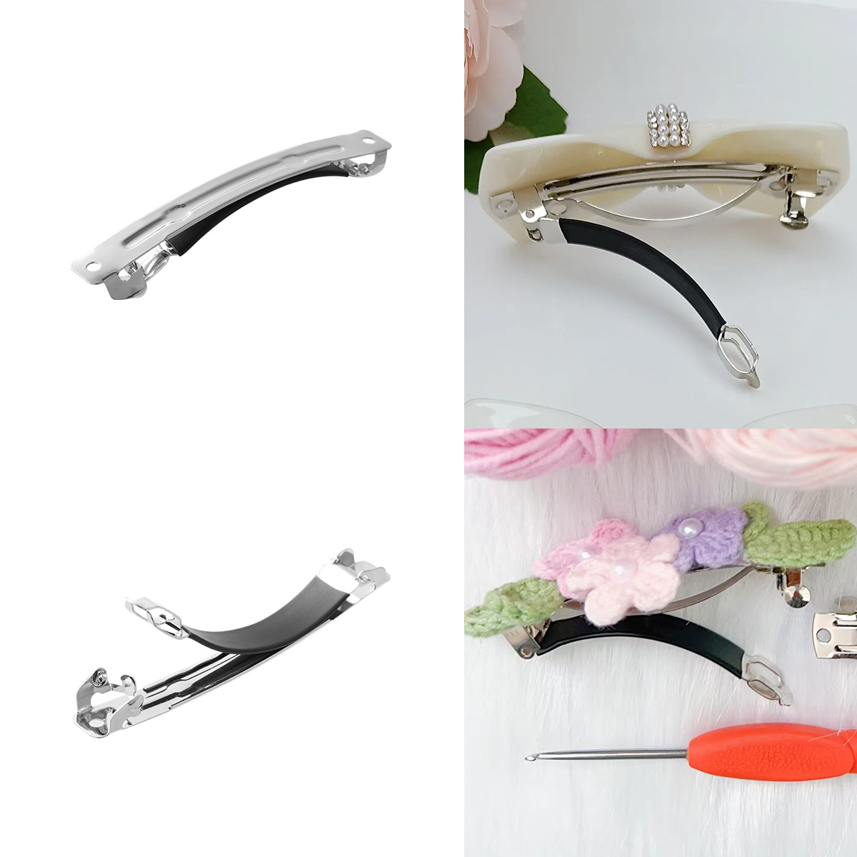 Korean thickened spring clip, 8 cm long, two pieces of leather hair clips and anti-slip leather case diy handmade accessory full image