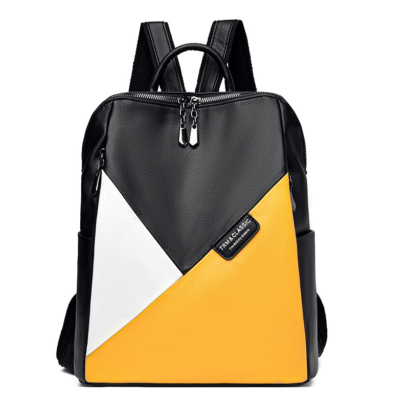 Fashion backpack for women 2024 New large-capacity trendy spliced women's backpack, Hong Kong-style soft leather bag undefined