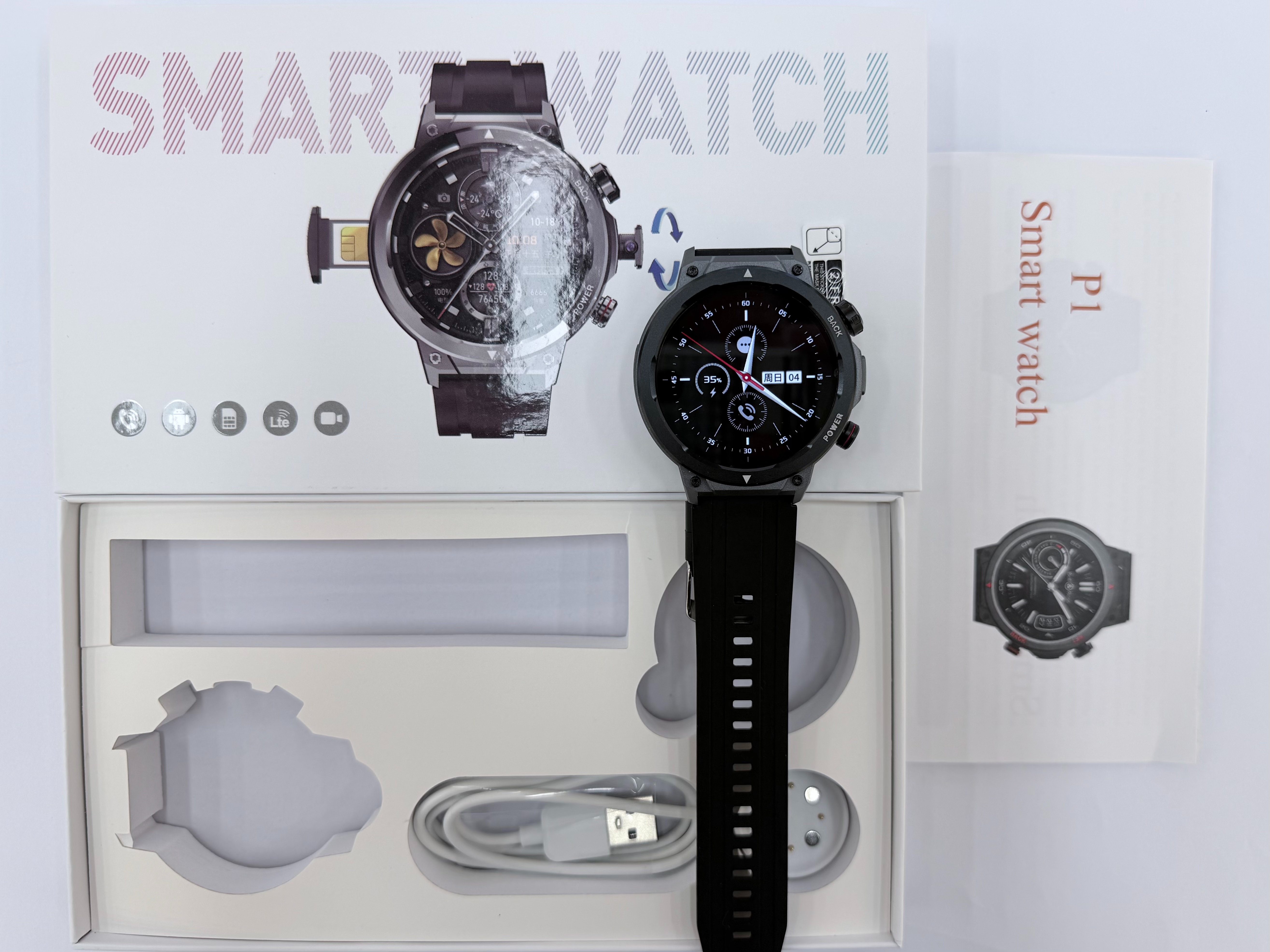 The P1 Chinese version supports independent SIM card calls, allows for photo and video recording, and enables users to log in to wechat to send messages and make video calls. The 5G card-inserting smartwatch is suitable for teenagers to use as a smart card-inserting phone watch Specification image