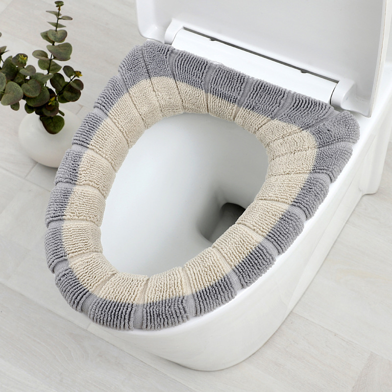 Nordic-style color-blocking handle toilet seat cover, plush knitted toilet seat cover, winter warm toilet seat, household toilet seat cover undefined