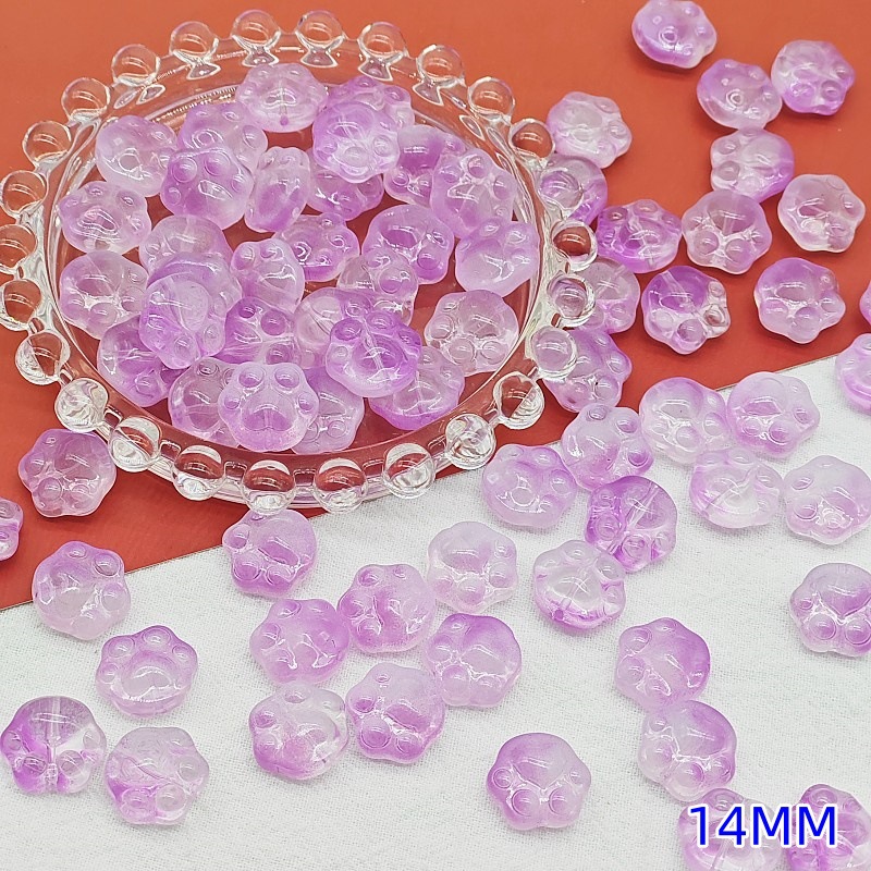 Wholesale of cute glass cat paw and bear paw gradient straight hole beaded material handcrafted DIY jewelry and hand necklace accessories undefined