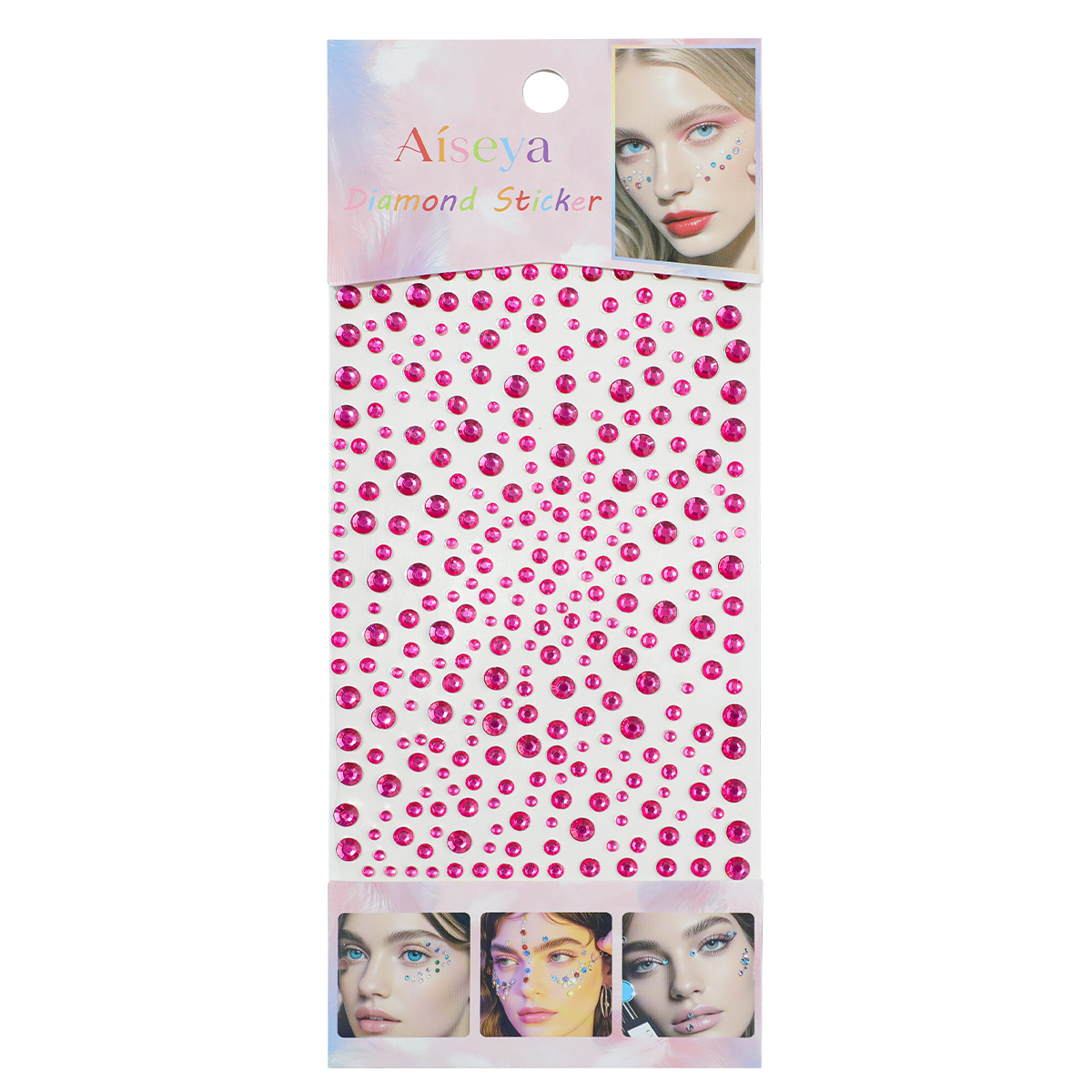 Rose red starry sky self-adhesive diamond stickers, multi-sized round diamonds, facial makeup, nail art, phone case decoration, bright diamonds Item Picture