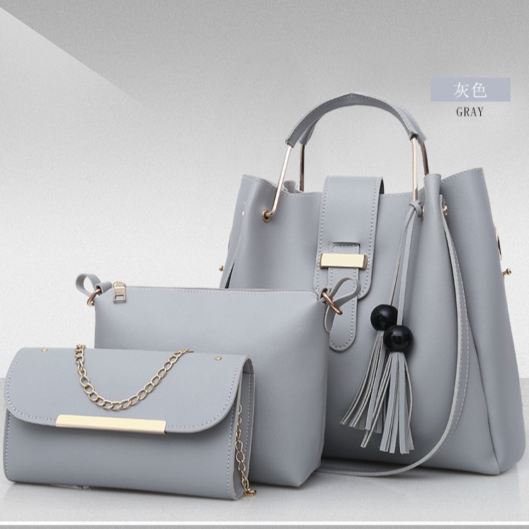 2022 Autumn/Winter new single-shoulder crossbody women's bag, fashionable hand-held bucket bag, tassel buns, mother bag, three-piece set