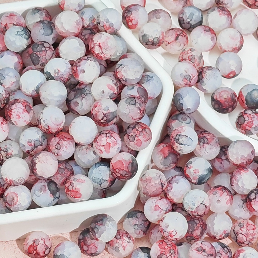 10mm frosted beads, floating flower jade, broken glass beads, round beads, scattered beads, diy handcrafted beaded bracelet, necklace material accessories undefined